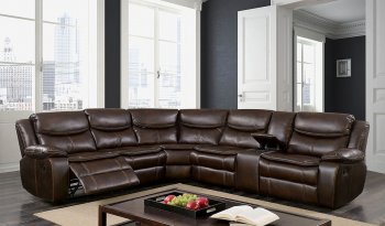 Pollux Reclining Sectional Sofa CM6982BR in Brown Leatherette [FASS-CM6982BR Pollux]