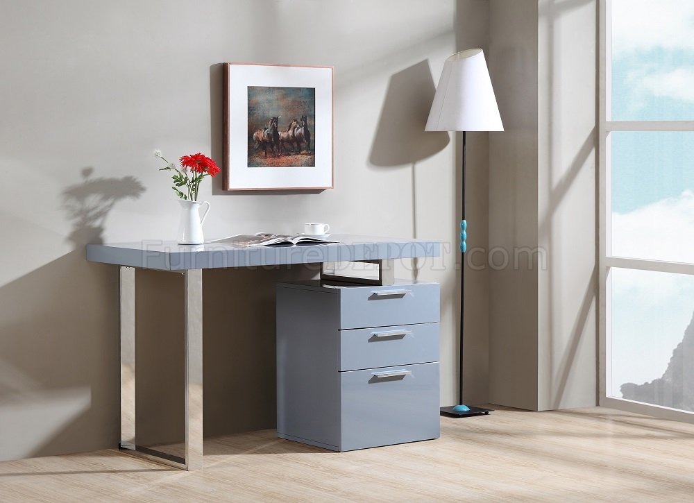 Zurich Modern Office Desk in Grey Gloss by J&M - Click Image to Close