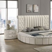 Sonya Upholstered Round Bed 360111 in Ivory Boucle by Coaster