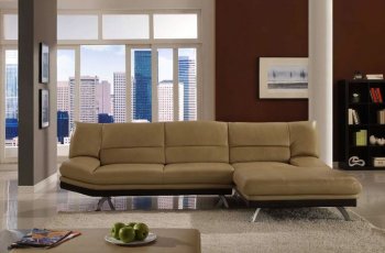 Mocha or Red Leather Contemporary Sectional Sofa w/Metal Legs [CVSS-Geneva-Mocha]