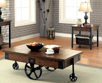 Paige CM4319 Coffee Table & 2 End Table 3Pc Set in Weathered Oak [FACT-CM4319-Paige]