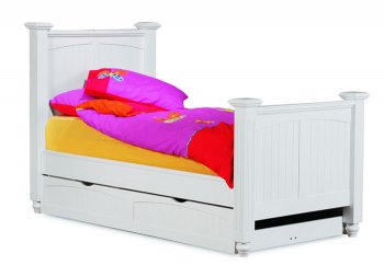 Satin White Finish Contemporary Hardwood Bed [LSB-CHELSEA BED]