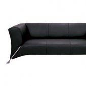 Black Full Italian Leather 3PC Living Room Set w/Chromed Legs