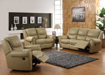 Cream Bonded Leather Transitional Reclining Sofa w/Options [HES-9889]