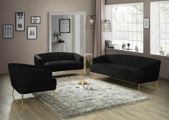 Tori Sofa 657 in Black Velvet Fabric by Meridian w/Options [MRS-657 Tori Black]