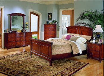 Low Sheen Cherry Transitional Classic Bed w/Optional Case Pieces [HEBS-954-old]