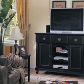 Black Color Contemporary Tv Stand With Tv Lift Design