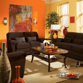 Chocolate or Rich Raisin Fabric Livng Room Sofa w/Accent Pillows