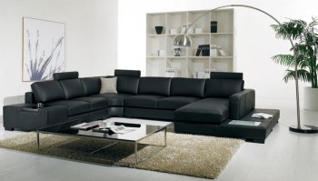 T35 Sectional Sofa in Black Bonded Leather by VIG w/ Side Light [VGSS-T35-ECO Black]