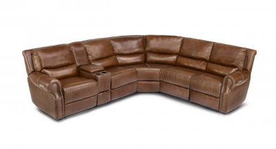 Chauncey Power Motion Sectional Sofa 6Pc Brown Leather