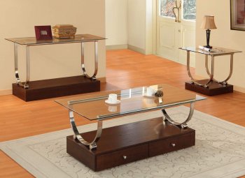 Clear Glass Top Modern Coffee Table w/Wood Box Base & Drawers [HECT-3305]