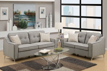 F6892 Sofa & Loveseat Set in Light Grey Fabric by Poundex [PXS-F6892 Light Grey]