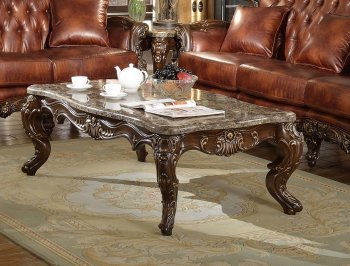 Lotus Coffee Table in Cherry w/Genuine Marble Top & Options [ADCT-Lotus-Cherry]