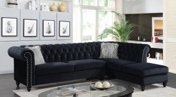 Dalia Modern Sectional Sofa in Back Velvet Fabric [ADSS-Dalia]