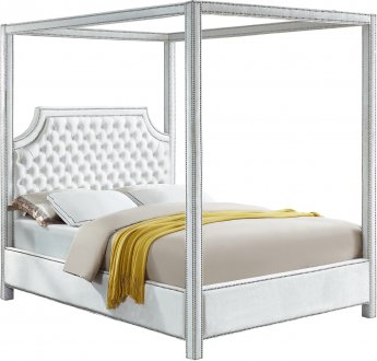 Rowan Upholstered Bed in White Velvet Fabric - Meridian w/Canopy