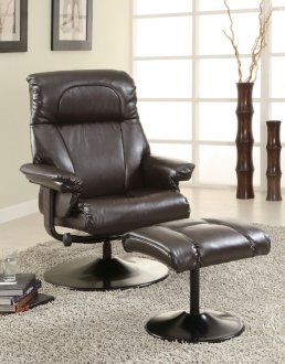 Brown Leather-Like Vinyl Modern Recliner Chair w/Ottoman