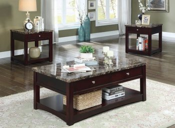 Cass Coffee & 2 End Tables Set CM4174 in Brown Cherry [FACT-CM4174-Cass]