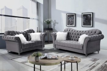 LCL-006 Sofa & Loveseat Set in Gray Velvet [BDS-LCL-006 Gray]