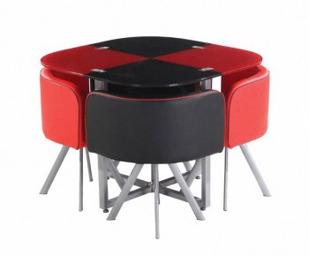 Red & Black Two-Tone Modern 5Pc Dining Set w/Glass Top [AEDS-118DT-118CH-Red-Black]