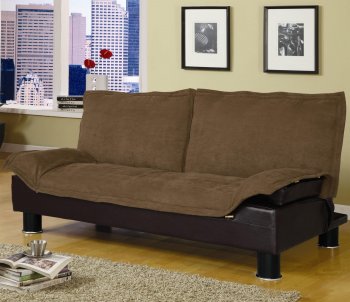 Brown Microfiber Modern Convertible Sofa Bed w/Split Back [CRSB-300179]