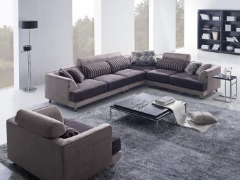 Beige Fabric Modern Sectional Sofa & Chair Set w/Headrests [THSS-ANM313-39]