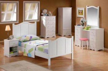 White Finish Kids Classy Bedroom with Arched Headboard [CRBS-233-400041]