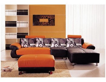 Multi-Tone Leather & Fabric Backrests Sectional Sofa w/Ottoman [VGSS-989]