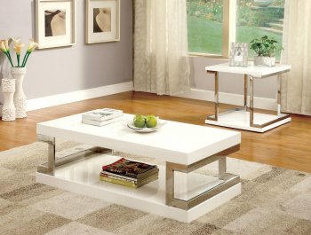 Meda CM4486 Coffee Table & 2 End Tables 3Pc Set in White [FACT-CM4486-Meda]