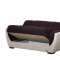 Cream Vinyl & Dark Brown Fabric Modern Sofa Bed w/Options