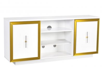 Sashi Media Console in White w/Gold Accents