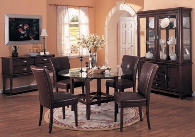 Dark Cherry Finish Dining Furniture W/Round Glass Top