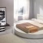 White Leatherette Round Platform Bed w/Attached Nightstands