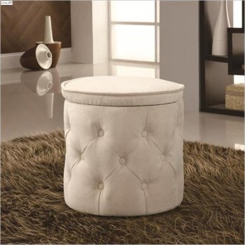 Beige Button Tufted Chenille Fabric Modern Ottoman w/Storage [CRO-500929]