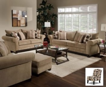 Brownstone Fabric Modern Sofa & Loveseat Set w/Rolled Arms [UDS-3051]