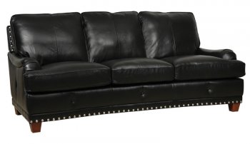 Black Full Italian Leather Classic 4Pc Sofa Set w/Nailhead Trim [LKS-BRANDON-2042Black]