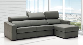 Lucas Sectional Sofa in Grey Full Leather by ESF w/Sleeper [EFSS-Lucas Grey]