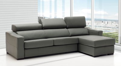 Lucas Sectional Sofa in Grey Full Leather by ESF w/Sleeper