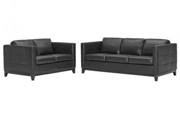 Black Bonded Leather Modern Sofa & Loveseat Set [WIS-Rohn]