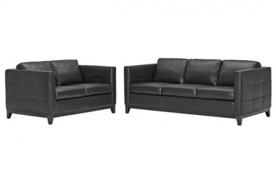 Black Bonded Leather Modern Sofa & Loveseat Set