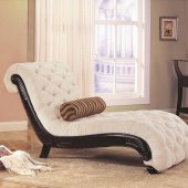 Beige Fabric Traditional Chaise Lounge w/Carved Wood Trim