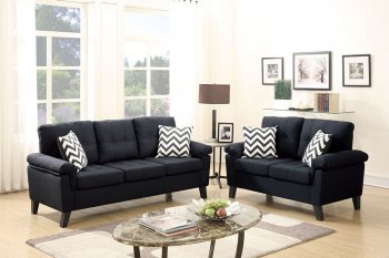 F6900 Sofa & Loveseat Set in Black Fabric by Poundex [PXS-F6900]