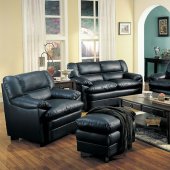 Black Bonded Leather Contemporary Sofa w/Pillow Top Seating