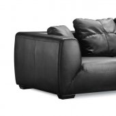 Black Full Leather Contemporary Sofa with Oversized Cushions