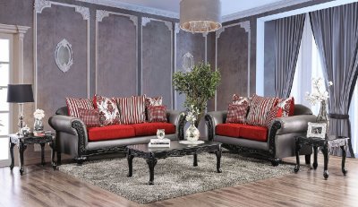 Midleton Sofa SM7440 in Gray/Red Leatherette & Chenille w/Opt