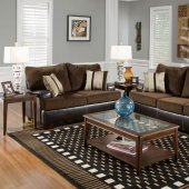 Brown Fabric Sofa & Loveseat Set w/Dark Bonded Leather Base