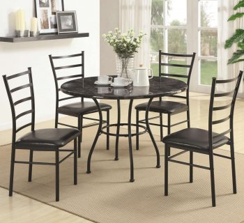 Faux Marble Round Top & Black Metal Base Modern 5 Pc Dinette Set [CRDS-150113]