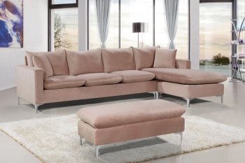 Naomi Sectional Sofa 636 in Pink Velvet Fabric by Meridian [MRSS-636 Naomi Pink]