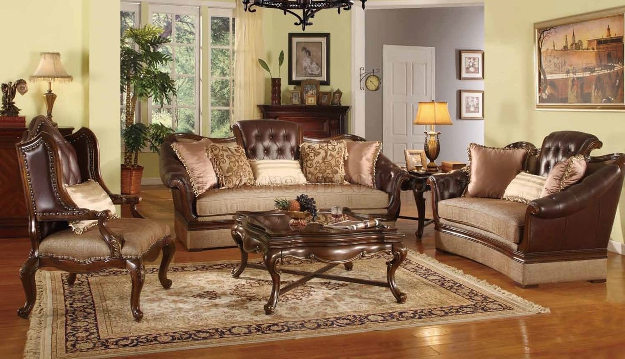 Valerie Traditional Sofa in Leather & Fabric w/Optional Items - Click Image to Close