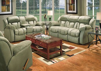 Sage Plush Microfiber Reclining Living Room w/Storage Console [HLS-U708]