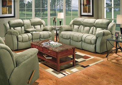 Sage Plush Microfiber Reclining Living Room w/Storage Console